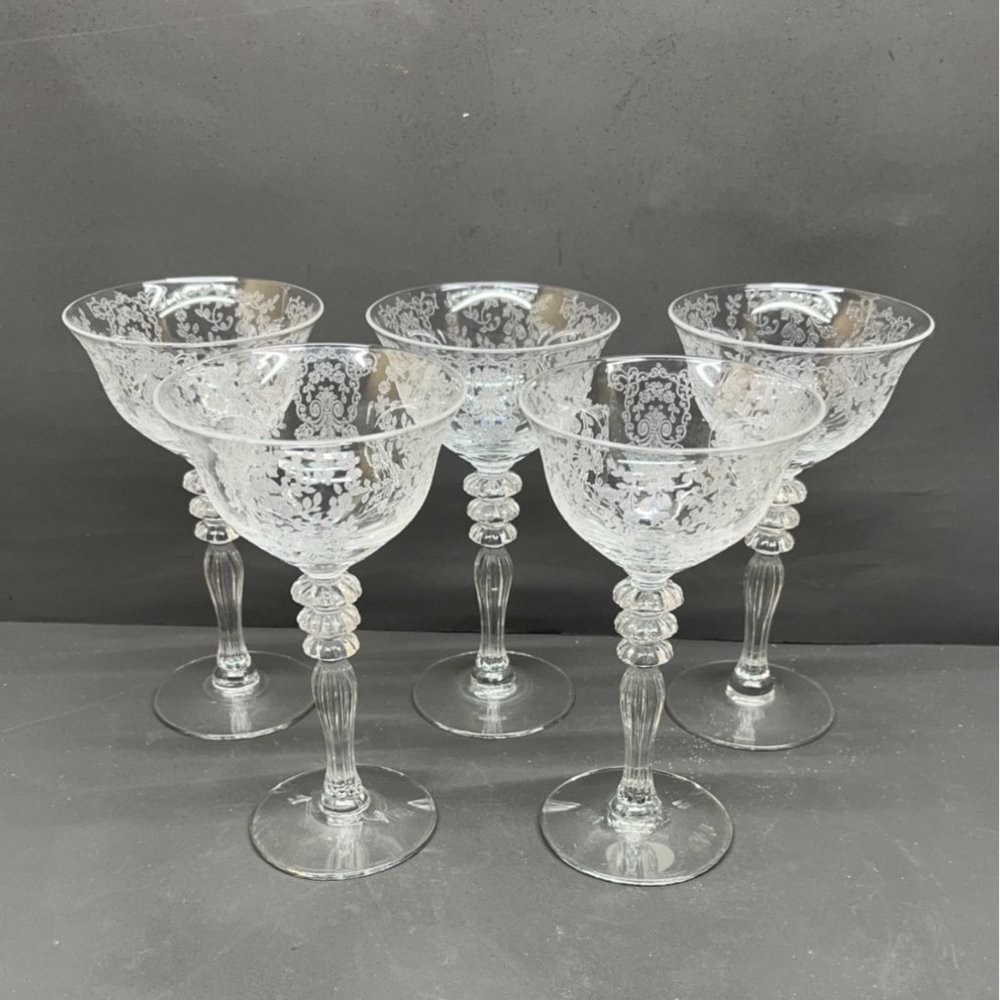 5 Duncan Miller Adoration Liquor Cocktail Crystal Clear Goblets Glasses 5 1/2”